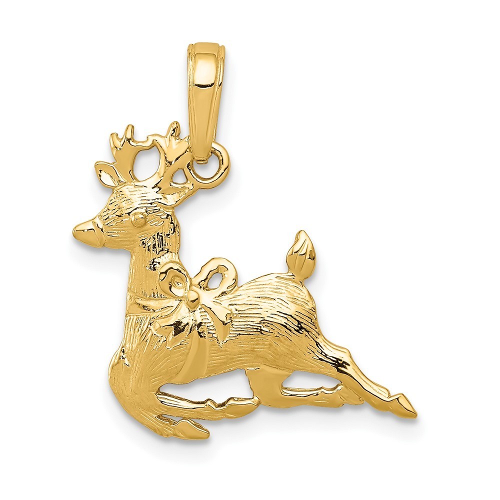 10k Yellow Gold Fine Jewelry Authentic Polished Reindeer Necklace Charm Pendant